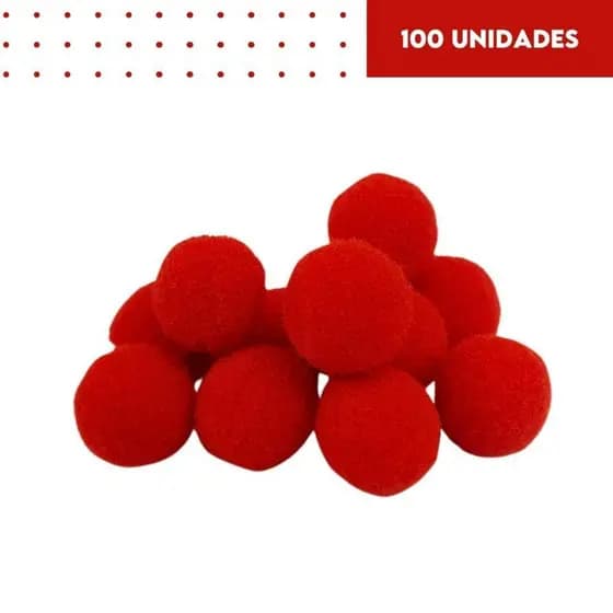 Pompom Vermelho 14mm - Com 100 Unidades - MGX