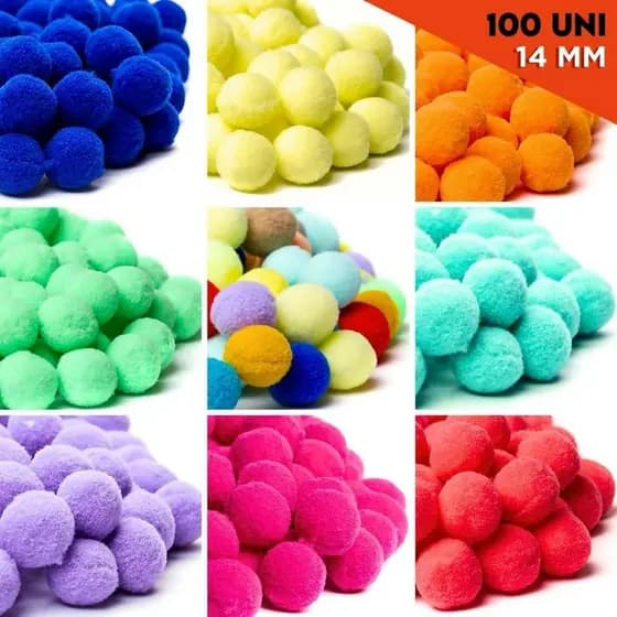 Pompom Cores Diversas 14mm - Com 100 Unidades - UMK