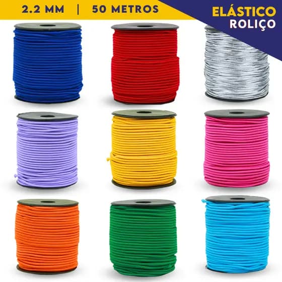 Elástico Roliço Cores Diversas 2.2mm - Com 50 Metros - UMK