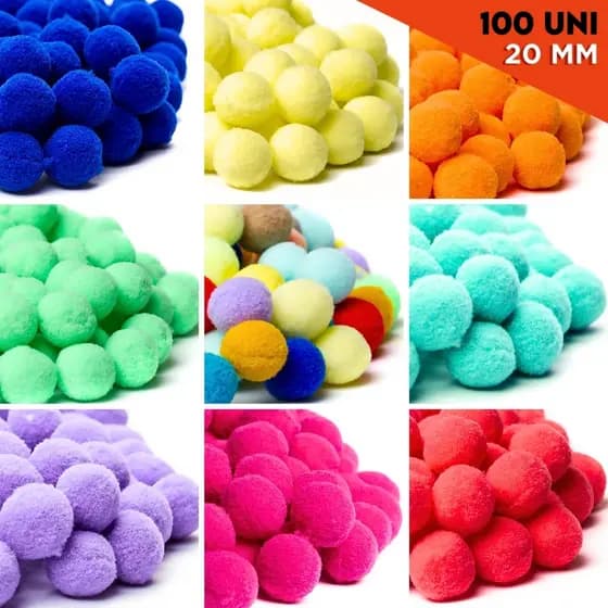 Pompom Cores Diversas 20mm - Com 100 Unidades - UMK
