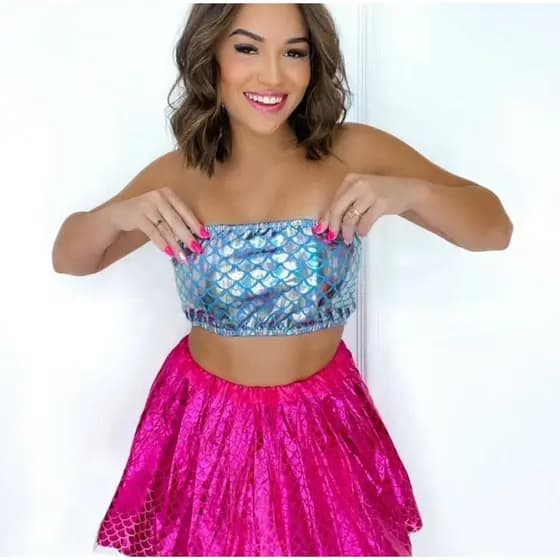 Top Faixa Sereia Metalizado Com Bojo Feminimo Carnaval Cropped Fantasias Festas