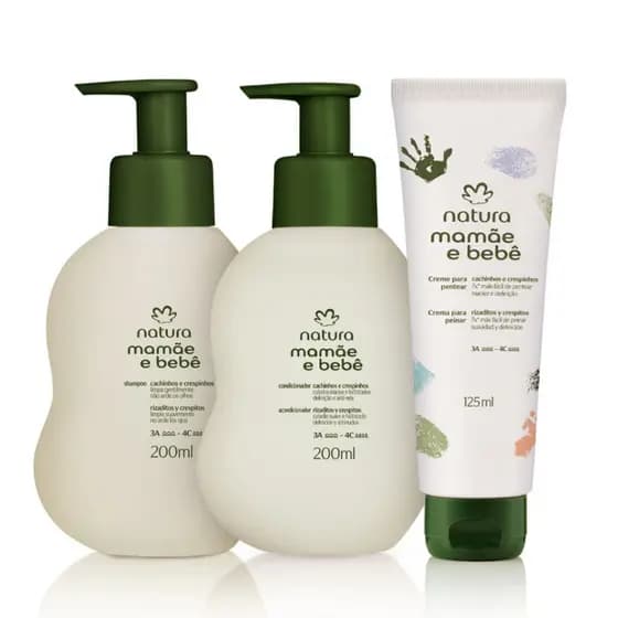 Kit Mamãe e Bebê Cachinhos e Crespinhos : Shampoo + Condicionador e Creme de Pentear Natura