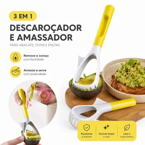 Amassador De Abacate 5 Em 1 Cortador Removedor De Caroço Fatiador Cozinha Removedor Caroço Amassador