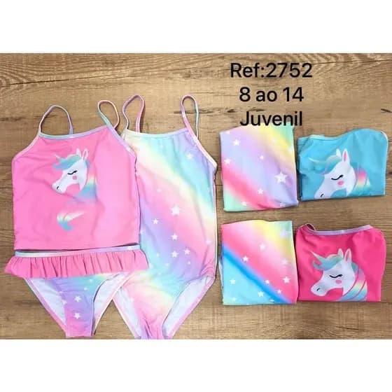 Kit infantil biquíni+maiô juvenil biquíni unicórnio e maiô dye tye die Moda Praia levar um biquíni ganhe um maiô