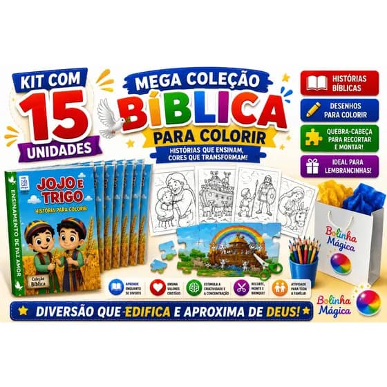 15 Kit Revistas Livro Bíblico Colorir Pintura Infantil Livrinhos Festa Lembrancinha Prenda Criança