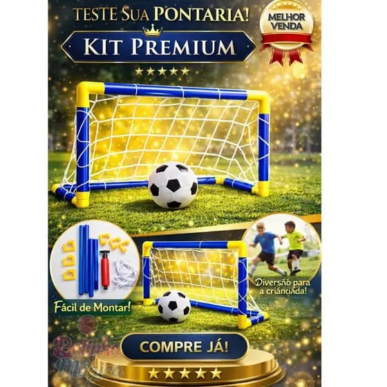 Kit Gol Golzinho Traves com Redes + Bolas + Bomba de Encher Futebol Copa do Mundo Lembrancinha