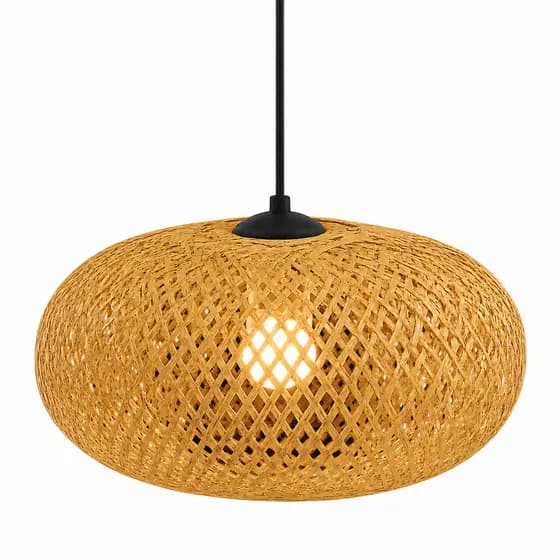 Lustre Pendente Rattan Redondo Bambu Natural 30cm