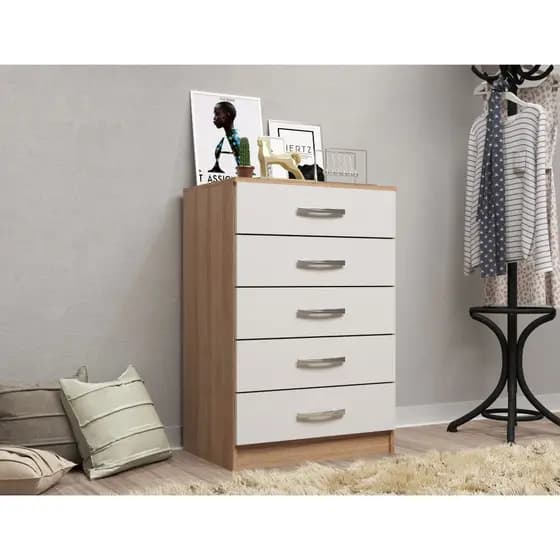 Cômoda 5 Gavetas Madeira Amêndoa com Puxadores Modernos – Organização e Estilo para Quarto