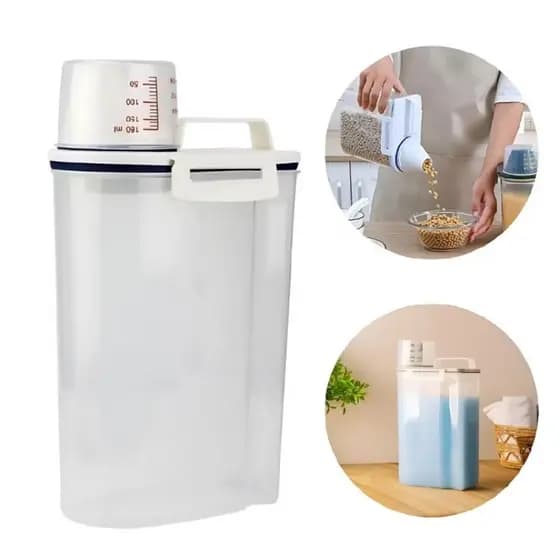 Kit 2 Potes Hermético 2.5L Copo Medidor Dosador Cozinha Mantimentos Lavanderia Multiuso Organizado