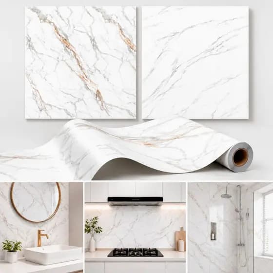 Papel de parede Mármore 5m x 60cm c/ Rolos 5 a 20 metros Fácil Aplicação Lavável P/ Móveis Paredes