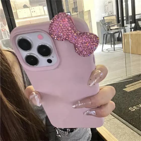 Luxo Strass Arco Litchi Padrão De Couro À Prova De Choque Caso Telefone Para iPhone 16 17 15 14 13 12 11 Pro Max X XS XR