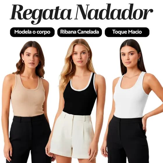 Kit 3 Regatas Nadador Femininas em Ribana - Regata Básica Feminina