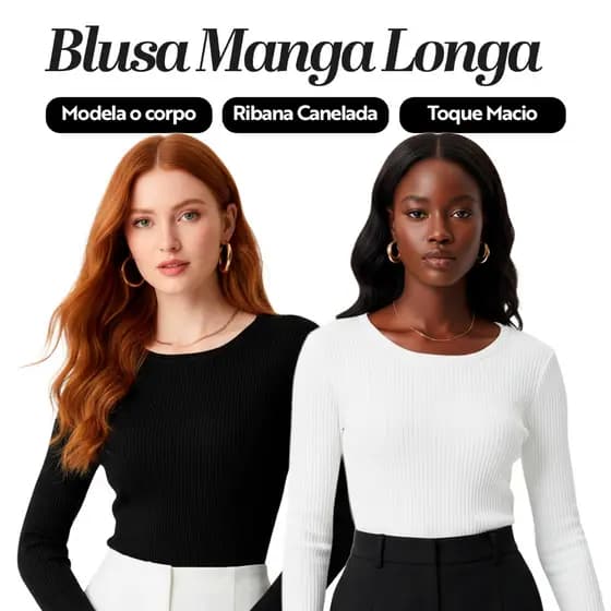 Kit 2 Blusas Manga Longa de Ribana Moda Casual Básica com Elegância e Conforto para Mulheres, Perfeitas Dia a Dia