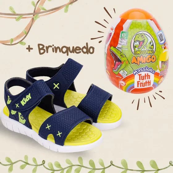 Sandália Infantil Kidy Toys Com Brinquedo Dinossauro Surpresa Azul Marinho Neon