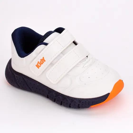 Tênis Infantil Menino Kidy Equilíbrio Baby Fecho Duplo Branco Azul Calce Fácil Antiderrapante