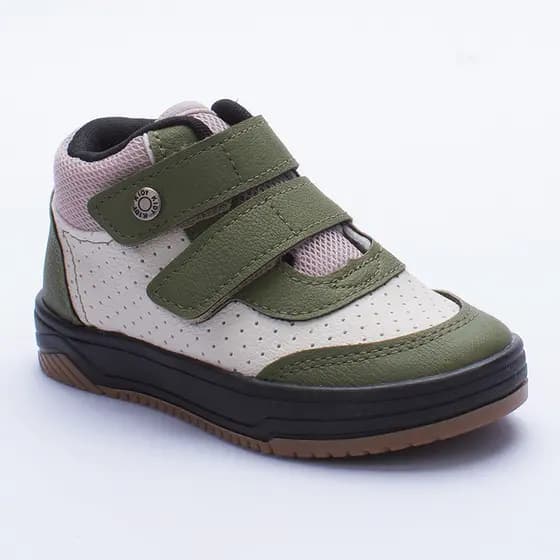 Tênis Infantil Menino Happy Kidy Verde Militar Cano Médio Ajustável Casual Moderno Confortável Moda