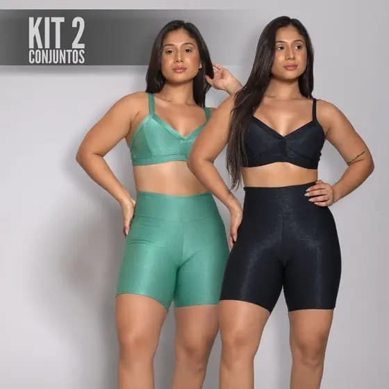 Kit 2 Conjuntos Variados Feminino Academia Top e Bermuda Legging Fitness