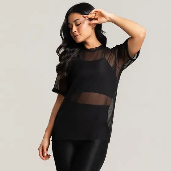Blusa Tule Academia Transparente Camisa Treino Feminino Poliamida