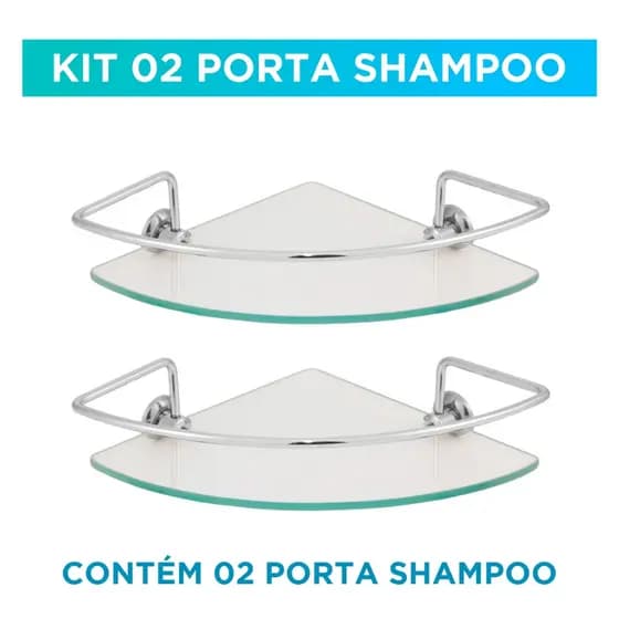 Kit 02 Porta Shampoo Suporte De Banheiro Shampoo Canto Vidro 6mm