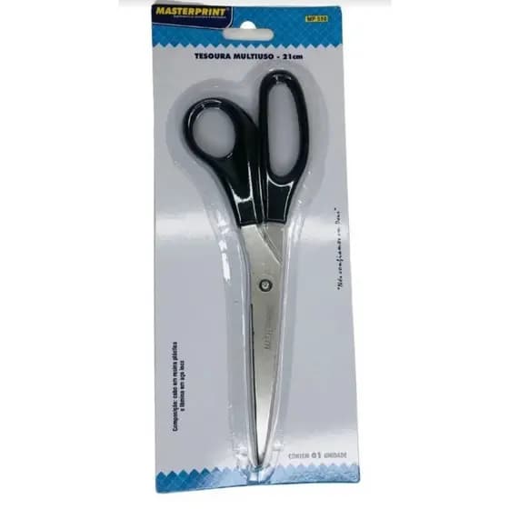Tesoura Multiuso Grande 21 cm Aço Inox Cabo Preto Masterprint