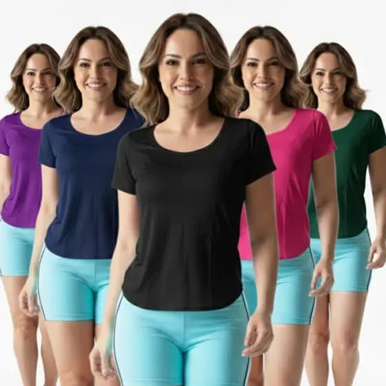 Kit 5 camisetas feminina dry fit moda fitness academia camisa blusa manga baby look