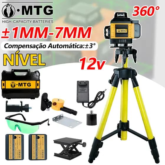 Nível Laser Profissional 16 Linhas Verde 360° 4D Autonivelante 3D para Construção Civil e Reforma Precisão ±1.5mm/5m