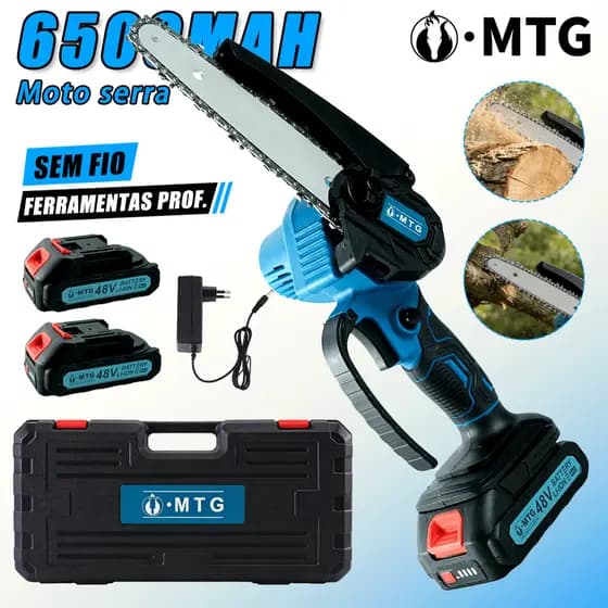 Motosserra Elétrica 48V Bivolt - Kit Completo c/ 2 Baterias Sem Fio para Jardim