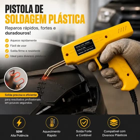 Pis-tola de Solda Kit de Reparo Para-choque Farol Carro 200 Grampos 110V Cor Amarelo