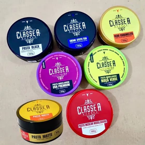 Kit7 Cera Caramelito Classe A Creme Efeito Teia Classe A Pasta Black Classe A Pasta Incolor Classe A