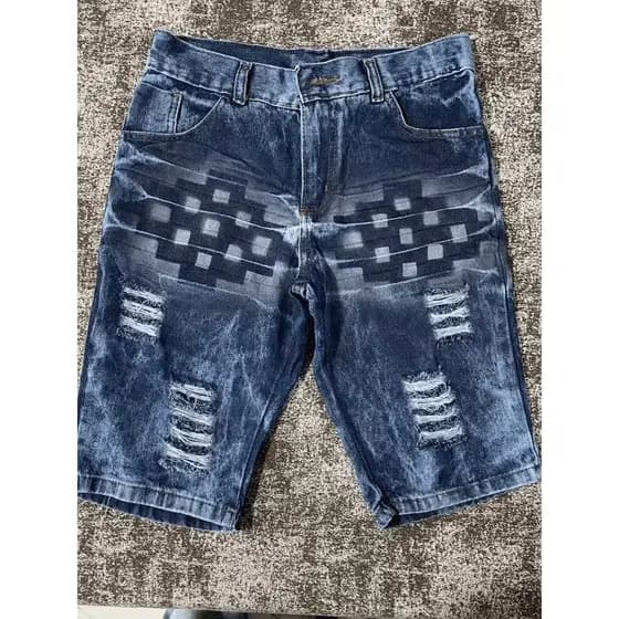 Bermuda jeans masculino Verão Bolso Zíper Rasgado