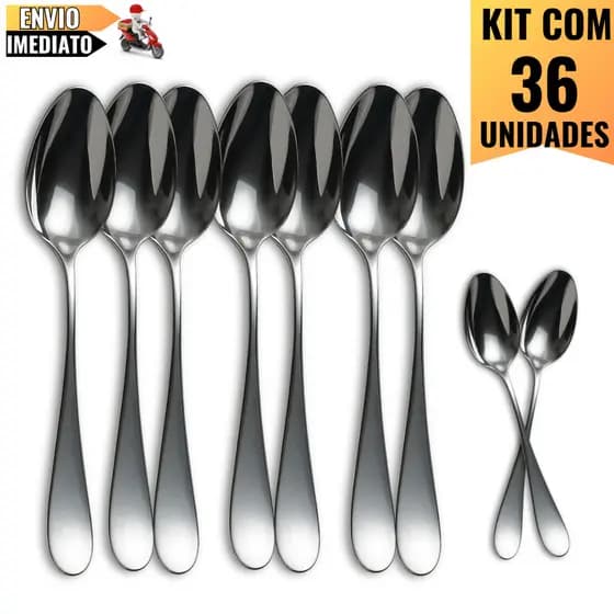 Jogo de Talheres 36 Peças Colher de Sopa em Aço Inox Jogo de Talher Colheres de Mesa