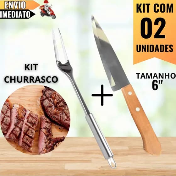 Kit Churrasco com Faca de Madeira + Garfo Trinchante – Corte Preciso para Carnes, Assados e Grelhados