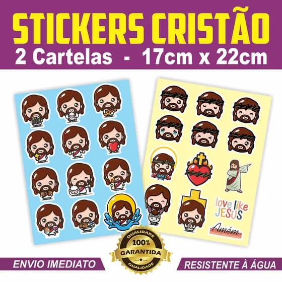 Cartela Adesivo Vinil Gospel Cristão Jesus para colar Biblia, Caderno, Celular, Tablet, Notebook, Carro, Instrumento Cristo (FUNKO)