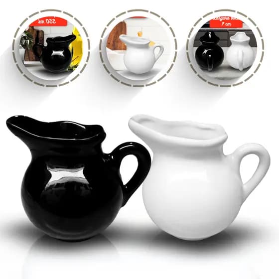 Leiteira Ceramica Preta Branca Porcelana Gourmet Premium