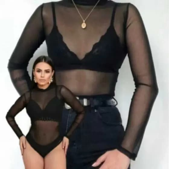 Body Tuli Gola Manga Alta, Body Tuli Com Manga Alta Com Tecido Tuli Bory Feminino, Bori, Boddy Festa Maiô Collant.