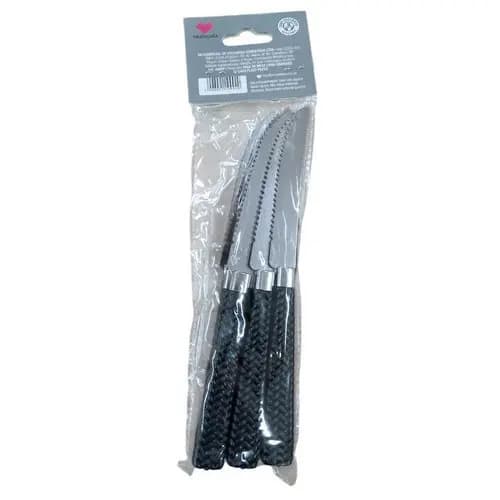 Kit 6 Facas Mesa Aço Inox Linha Gramado Preta Resistente Corte Preciso Achadinhos
