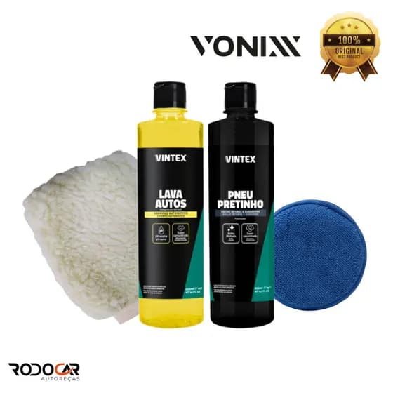 Kit Lavagem Automotiva - Lava Autos Pneu Pretinho Luva Aplicador - ORIGINAL VINTEX