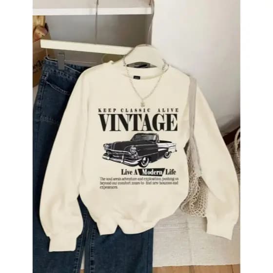 Moletom Unissex Gola Careca Flanelado Estampado Vintage Estiloso Moderno