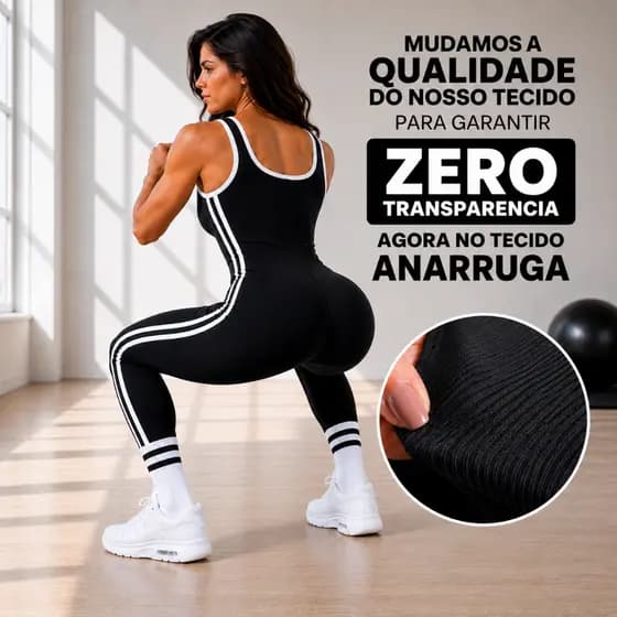Macacão Feminino Longo Fitness Esportivo Anarruga com Listra