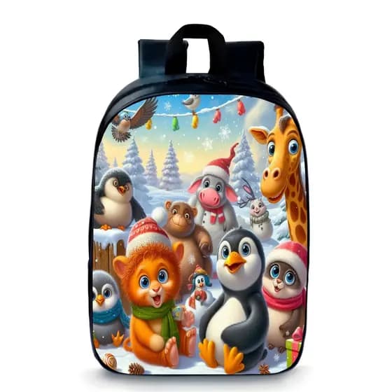 Mochila Pequena Pré-escolar infantil animais na neve material creche promoção