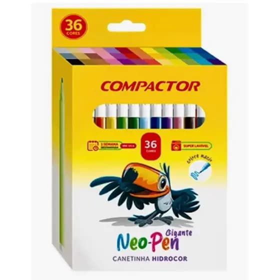Caneta Hidrográfica CANETINHA 36 Cores Neo Pen Gigante 2mm Compactor-ORIGINAL