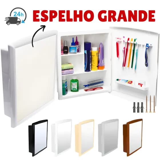 Armário Grande Banheiro Com Espelho Espaçoso Gabinete Banheiro De Sobrepor Para Organização