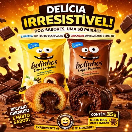 Mix 20 bolinhos 2 sabores, chocolate e baunilha com recheio de chocolate