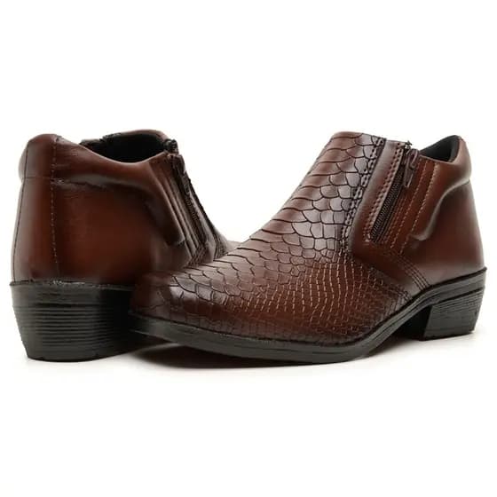 Bota Social Masculina Detalhe Em Zíper com Sola de Borracha Clássico Tecido Escamado