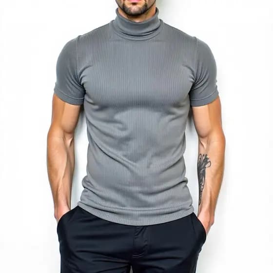 Camiseta Básica Masculina De Gola Alta Em Cores Únicas