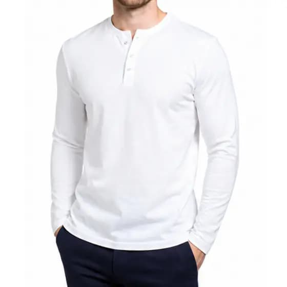 Camiseta Masculina Manga Longa Henley Confortável Algodão