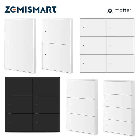 Zemismart Matter WiFi Interruptor Inteligente Neutro 1/2/3/4/6 Botão Interruptor,SmartThings Homekit APPTimer,Siri Voice