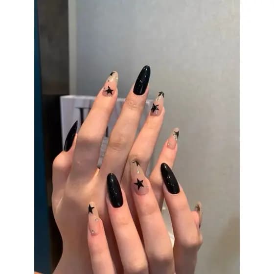 10 Peças Unhas Decoradas Artesanais Armadura Preta Hot Girl Star Design