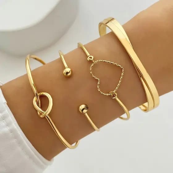 Kit 4 Pulseiras Banhadas a Ouro & Prata - Estilo Vintage Feminino