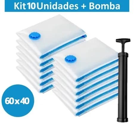 Kit com 10 Sacos a Vácuo para Roupas + Bomba de Ar, Organização de Viagem e Guarda-Roupa